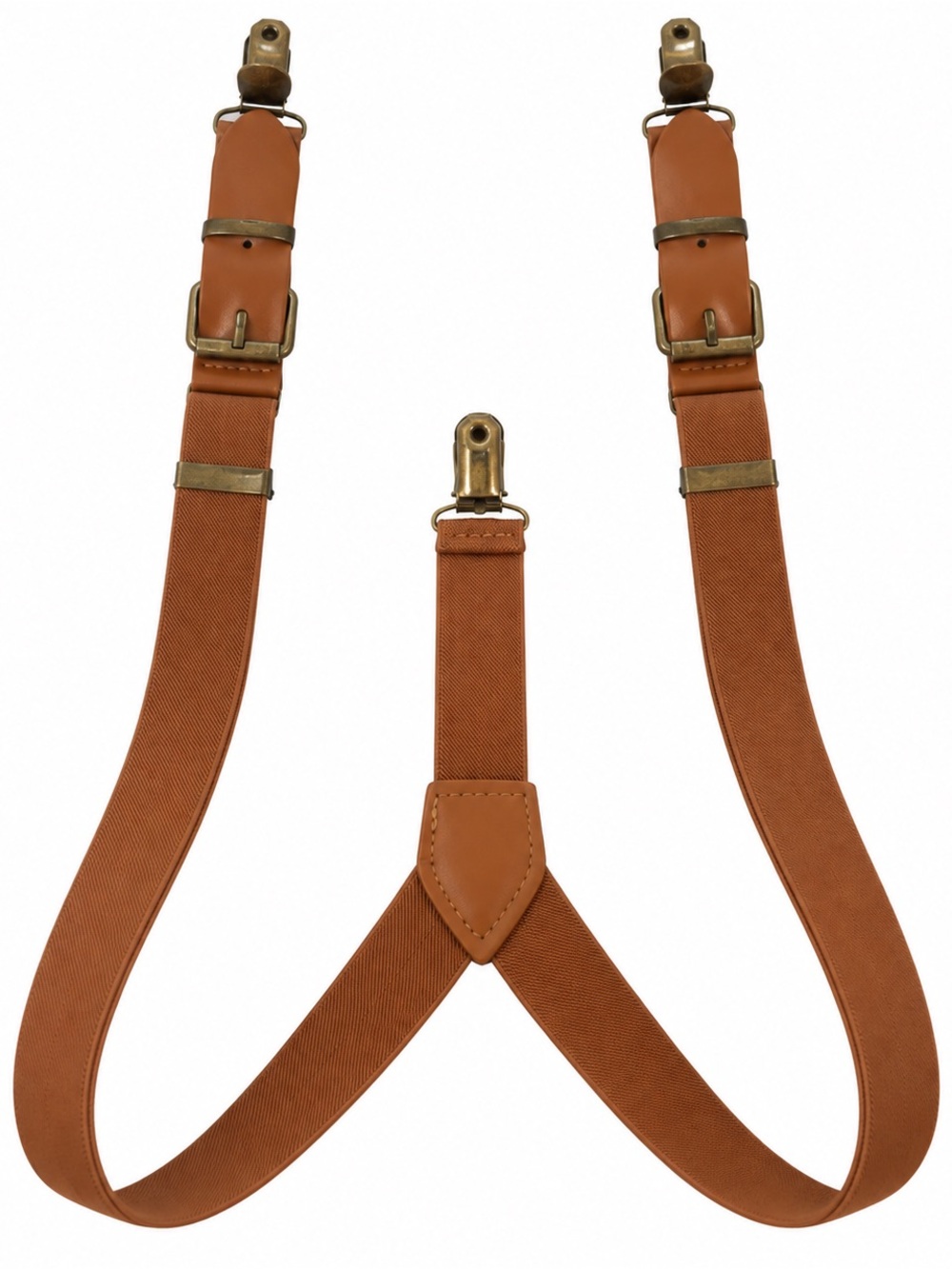 Kids Tan Clip-On Suspenders with Leather Accents